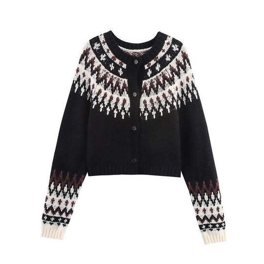 Damen gestrickte Winterjacke mit traditionellem Muster und Knöpfen EB