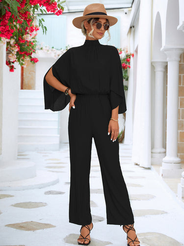 Damen Jumpsuit mit hohem Kragen und fließenden Ärmeln EB