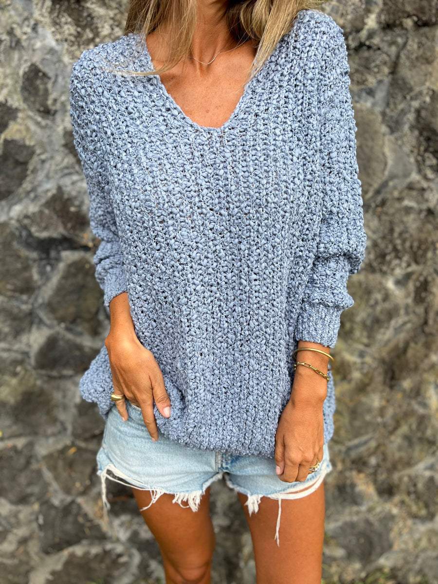 Damen Strickpullover mit V-Ausschnitt und lässigem Schnitt EB