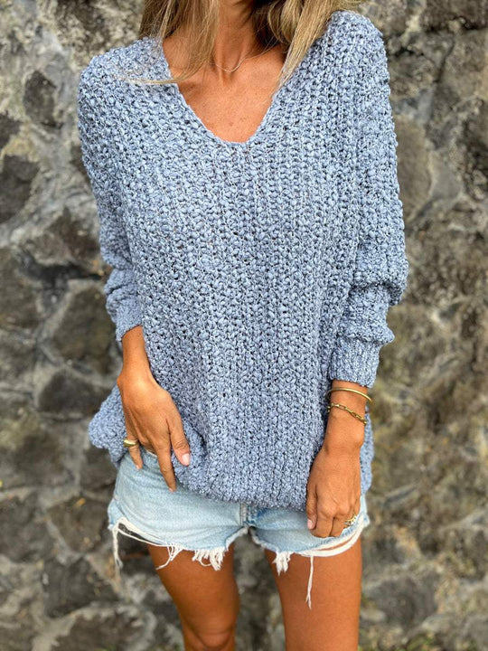 Damen Strickpullover mit V-Ausschnitt und lässigem Schnitt EB