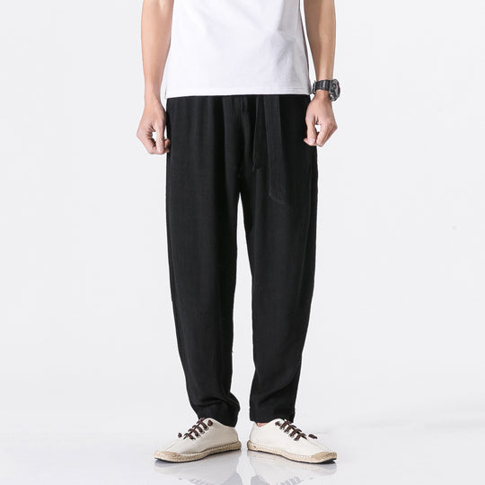 Herren nan entspannte Leinen-Baumwoll Harem-Joggerhose mit verdecktem Tunnelzug und tapered Bein EB