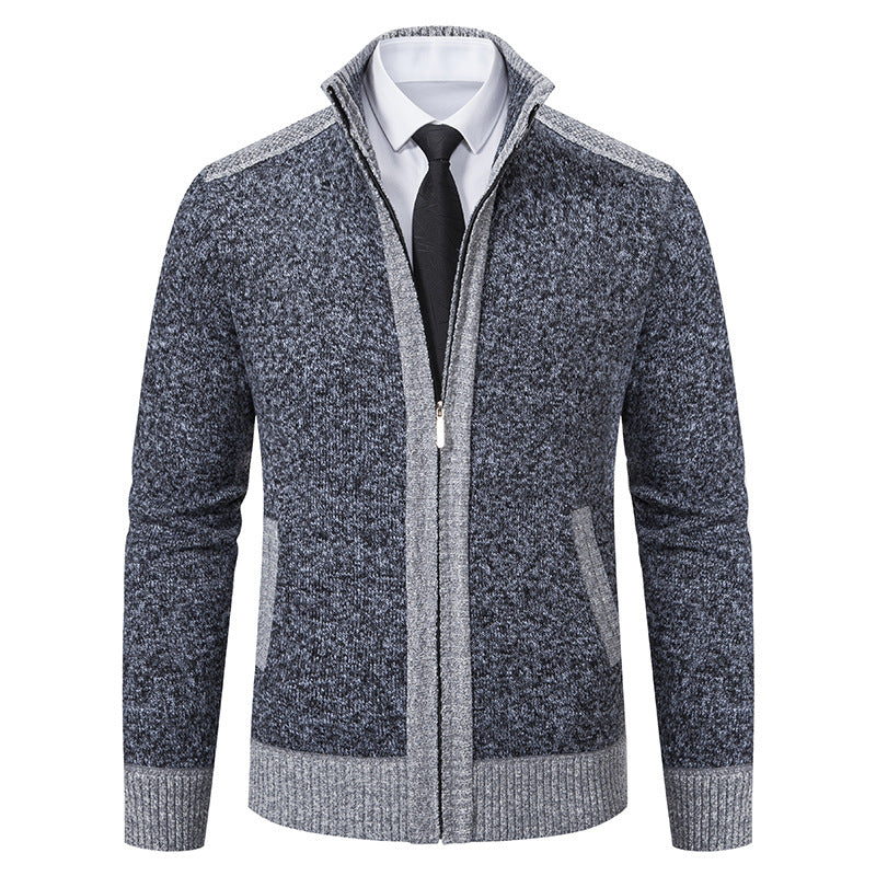 Herren nan strukturierter Strickcardigan mit Stehkragen und durchgehendem Reißverschluss EB