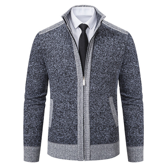 Herren nan strukturierter Strickcardigan mit Stehkragen und durchgehendem Reißverschluss EB