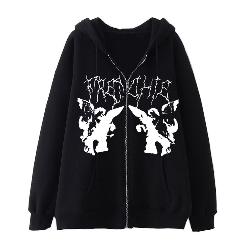 Damen nan Kapuzenjacke mit durchgehendem Reißverschluss und Rippenherz-Print EB