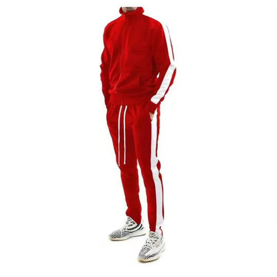 Herren nan schlankes Trainingsset mit Stehkragen, Reißverschlussjacke und tailliertem Kordeljogger EB