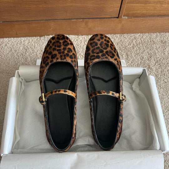 Damen Ballerinas mit elegantem Riemendesign und modischem Leopardenmuster EB