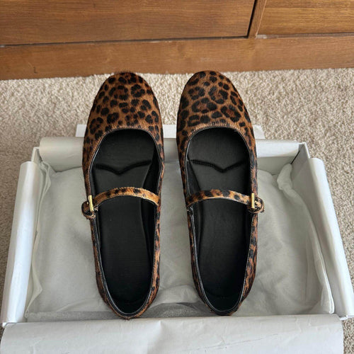 Damen Ballerinas mit elegantem Riemendesign und modischem Leopardenmuster EB