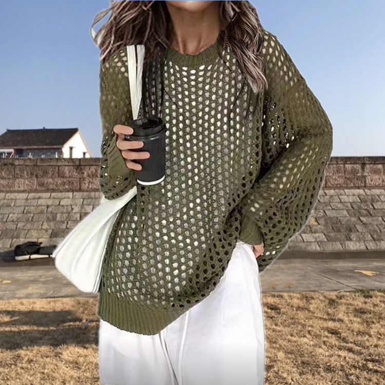 Damen luftiger Strickpullover mit modischer Netzstruktur EB