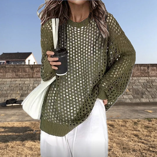 Damen luftiger Strickpullover mit modischer Netzstruktur EB