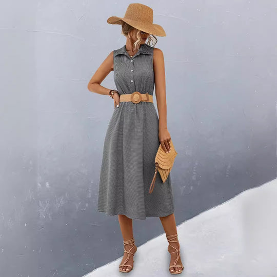 Damen Schickes Hemdblusenkleid mit tailliertem Gürtel und femininer Silhouette EB