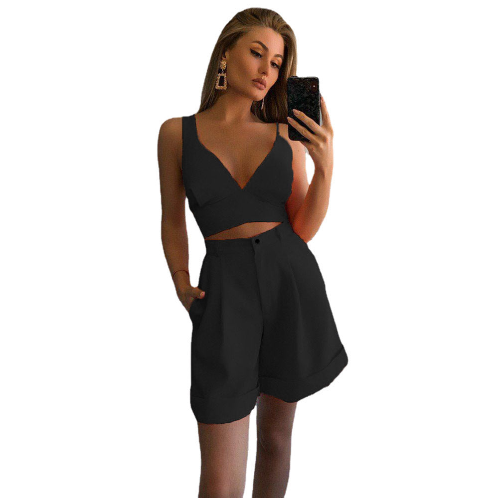 Damen modernes Crop-Top und weite Shorts Set EB