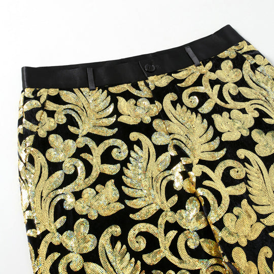 Herren elegante Pailletten-Hosen mit floralem Muster EB