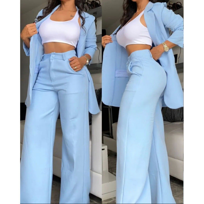 Damen Elegantes Zweiteiler-Set mit weitem Hosenbein und tailliertem Blazer EB