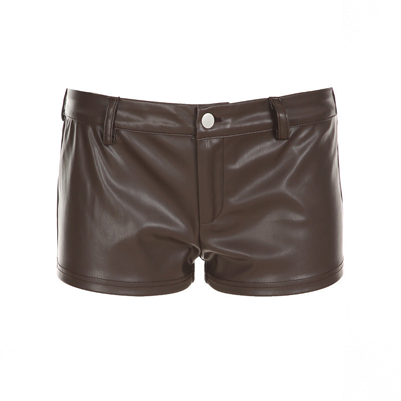 Damen Kunstleder-Shorts mit dekorativen Knopfdetails EB