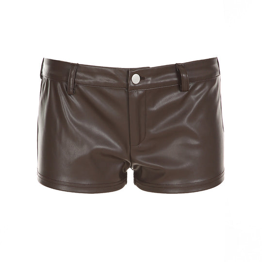Damen Kunstleder-Shorts mit dekorativen Knopfdetails EB