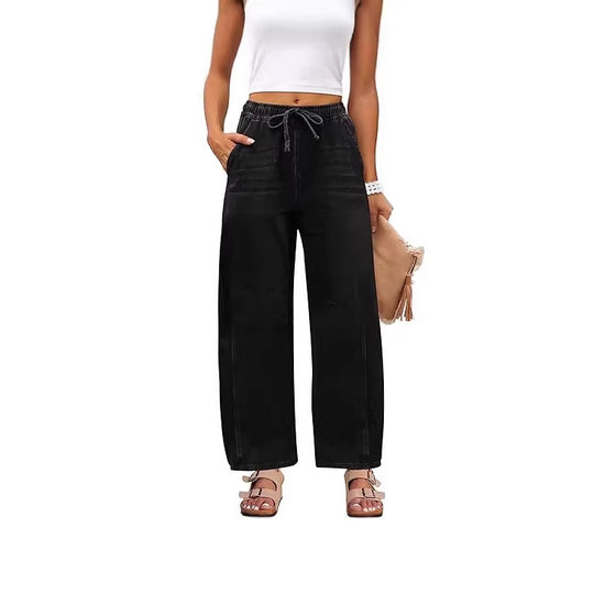 Damen weite Denim-Hose mit elastischem Bund und praktischem Schnitt EB