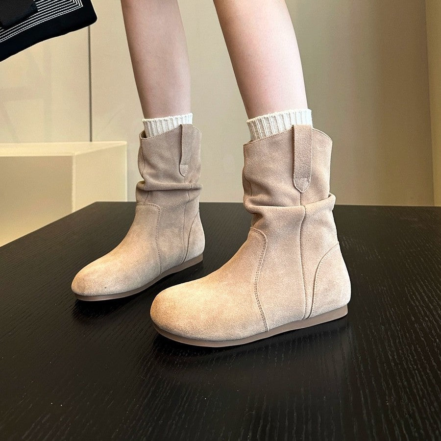 Damen modische Stiefel aus weichem Wildleder mit flexiblem Falten-Design EB