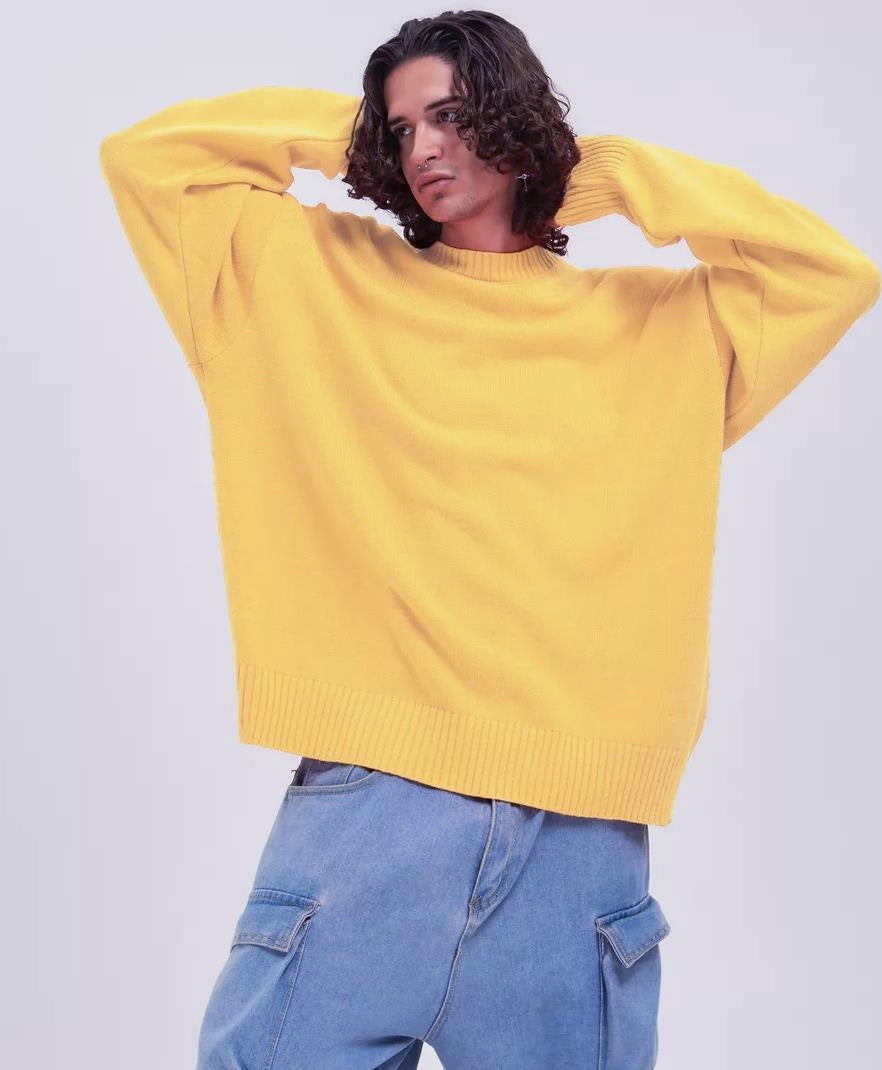 Damen gemütlicher Oversized Pullover mit strukturiertem Rippenmuster und breiten Bündchen EB