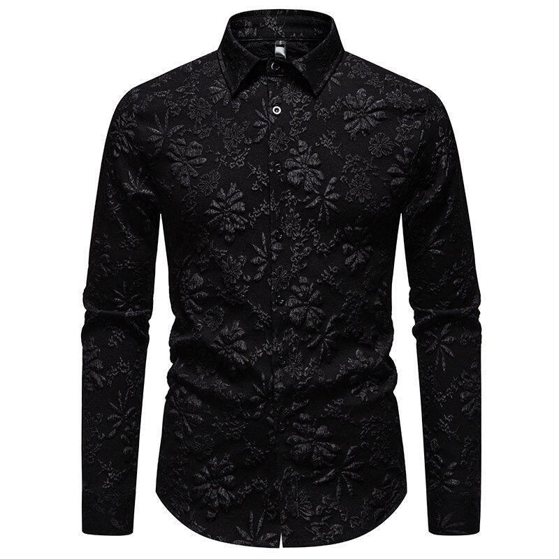 Herren Langarmhemd mit detailreicher Blumenstickerei EB