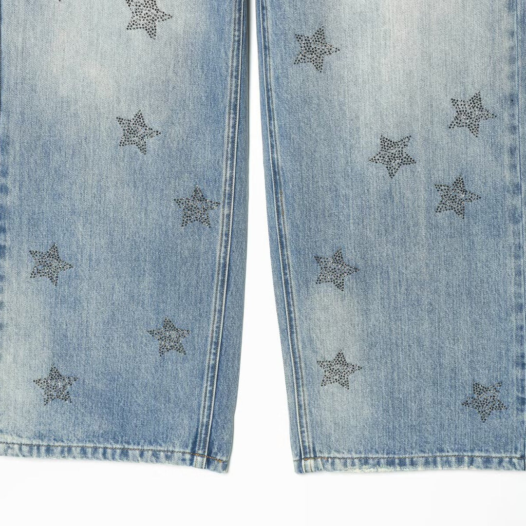 Damen nan weite Highwaist-Jeans mit Stern-Applikationen und Five-Pocket-Schnitt EB