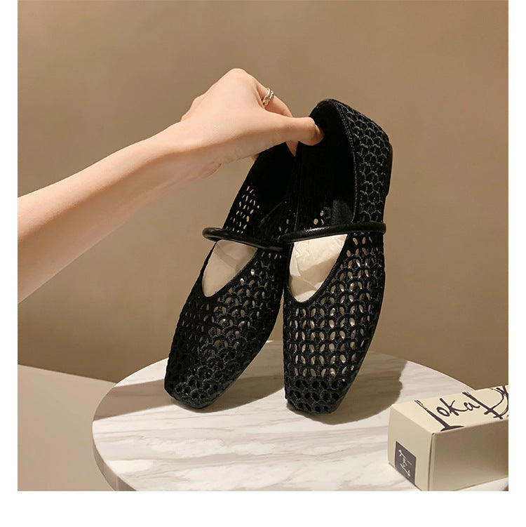 Damen Ballerina-Schuhe mit atmungsaktivem Mesh-Obermaterial und elastischem Riemen EB