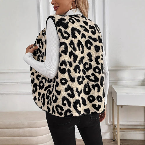 Damen Kuschelige Fellweste mit Leopardenmuster EB