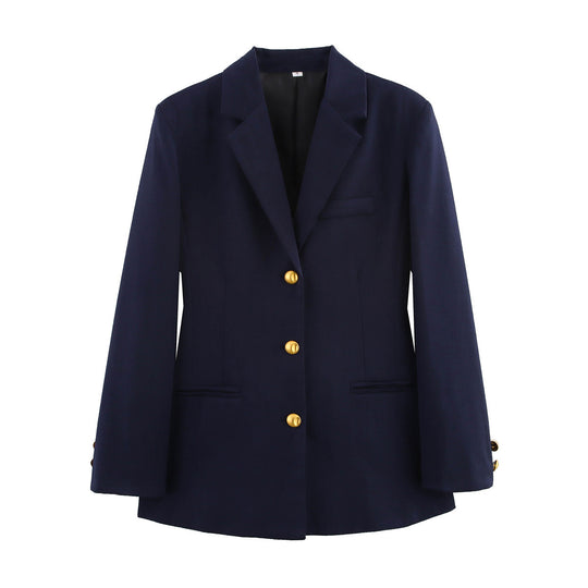 Damen moderne kariert Blazerjacke mit goldenen Knöpfen EB