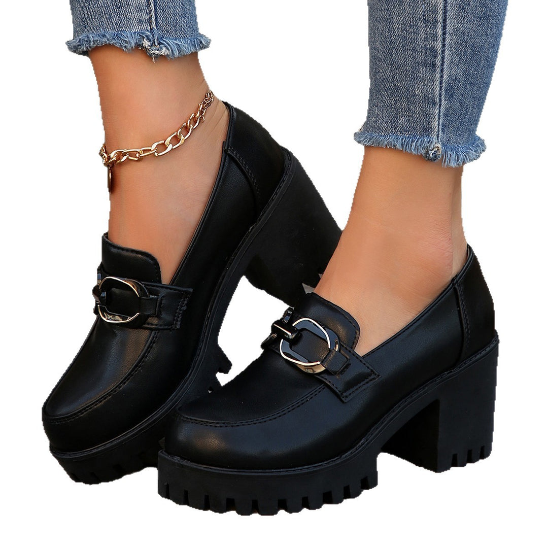 Damen Blockabsatz-Schuhe mit markanter Sohle und modischen Schnallen EB
