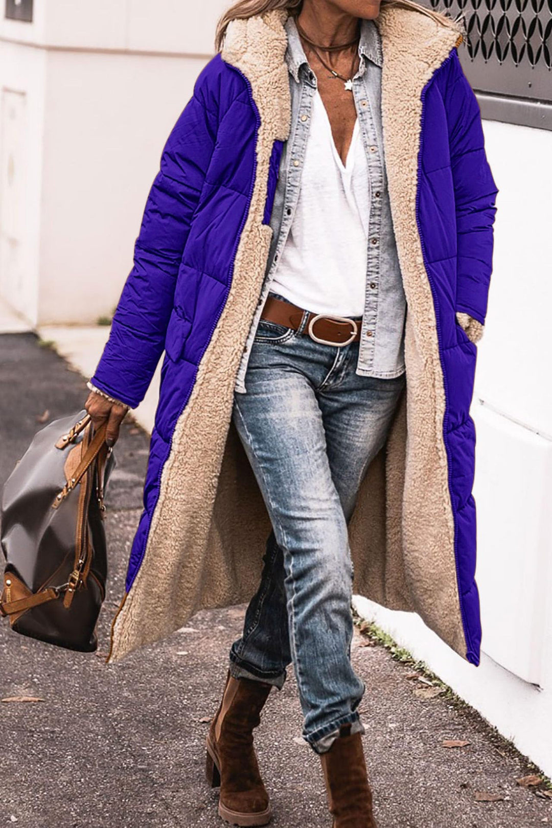 Damen Lange Gefütterte Winterjacke mit Luxuriösem Innenfutter EB