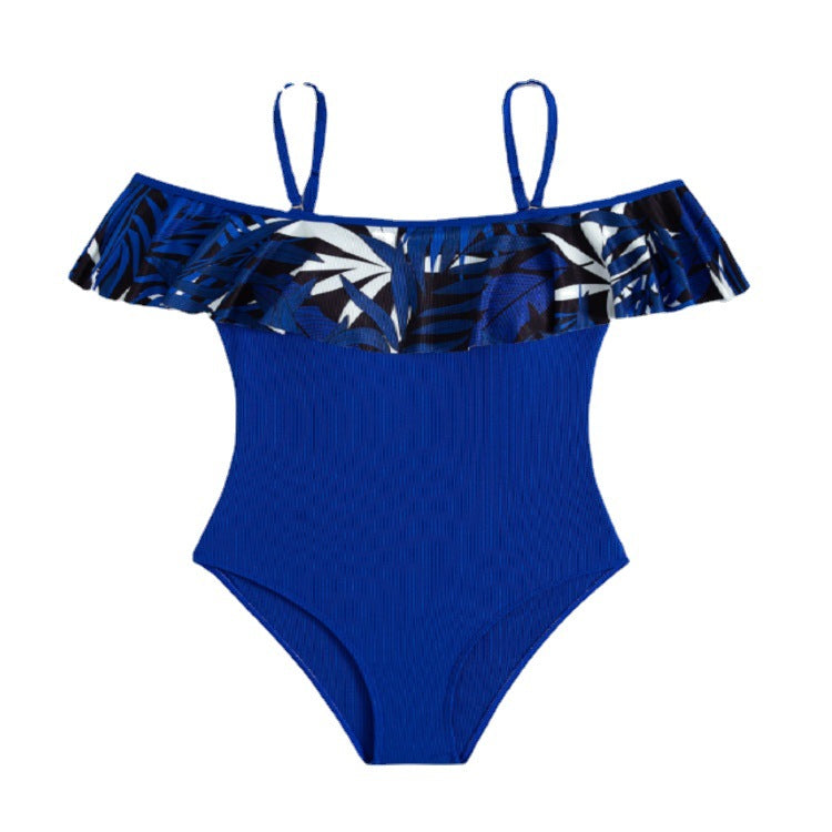 Damen Einteiler Badeanzug mit floralem Rüschendesign EB