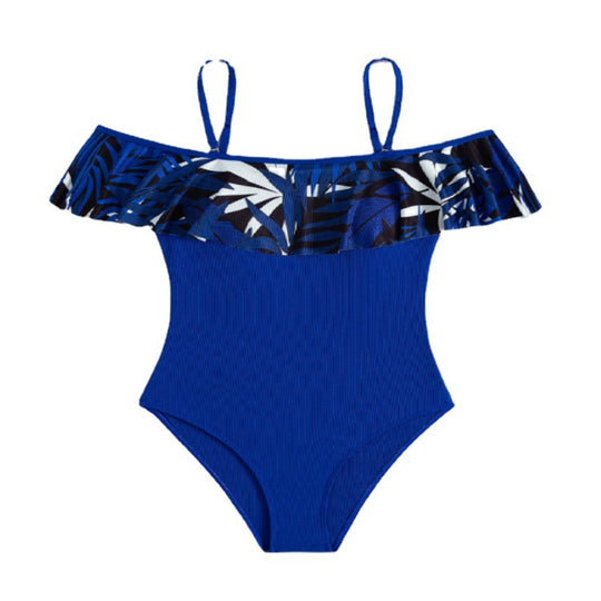 Damen Einteiler Badeanzug mit floralem Rüschendesign EB