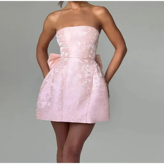 Damen kurzes Kleid mit strukturiertem Oberteil und verspieltem Schleifendetail EB