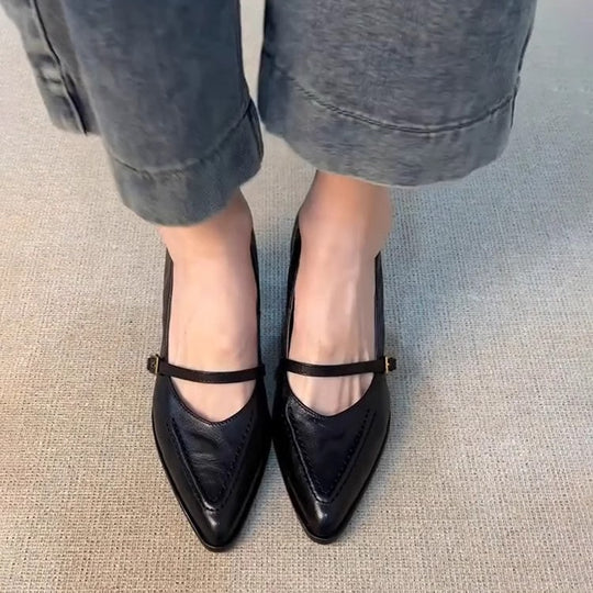 Damen elegante Mary Jane Pumps mit modischem Riemchen und komfortablem Blockabsatz EB