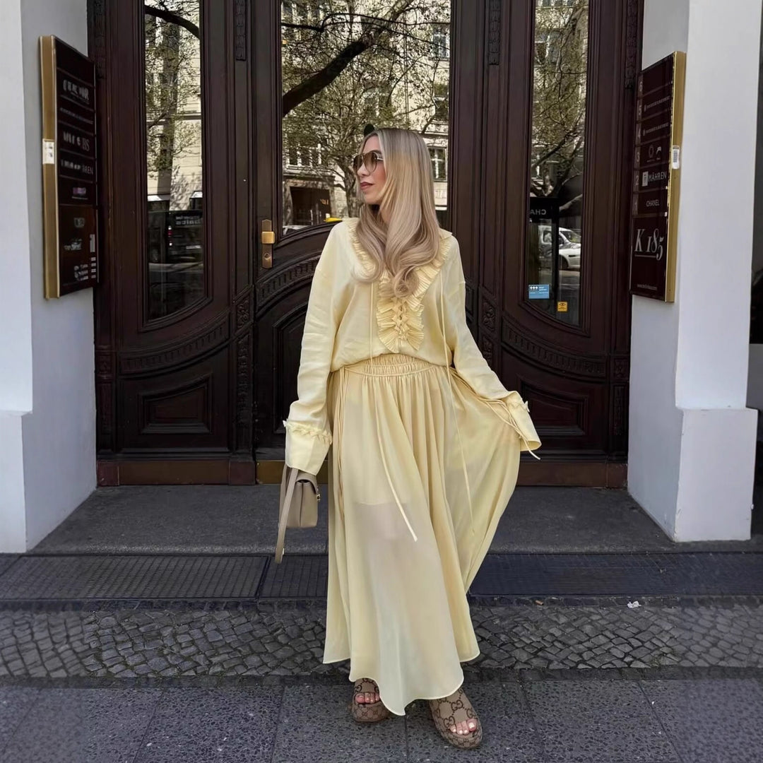 Damen plissierter Midi-Rock mit verstellbarem Bindeband EB