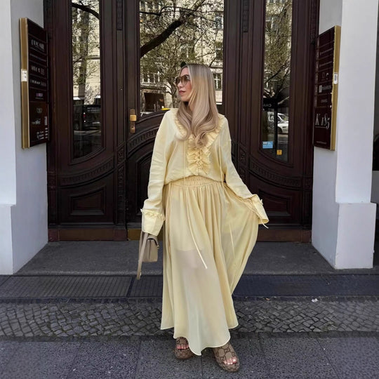 Damen plissierter Midi-Rock mit verstellbarem Bindeband EB