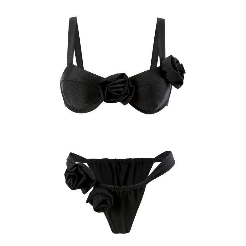 Damen Bikini-Set mit modischen Rosen-Applikationen und komfortablem Schnitt EB