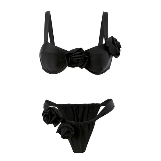 Damen Bikini-Set mit modischen Rosen-Applikationen und komfortablem Schnitt EB