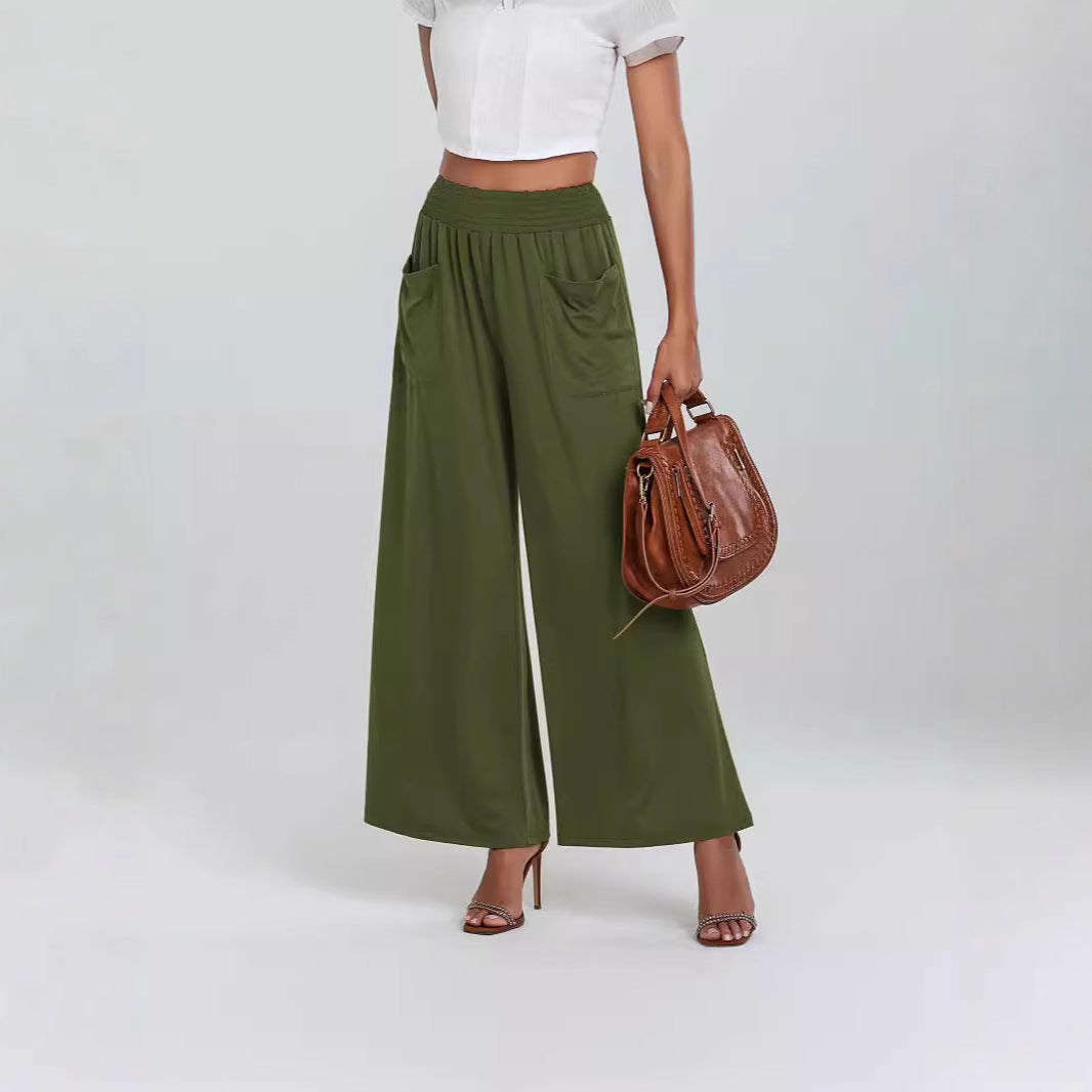 Damen Weit geschnittene Palazzo-Hose mit elastischem Bund und praktischen Taschen EB