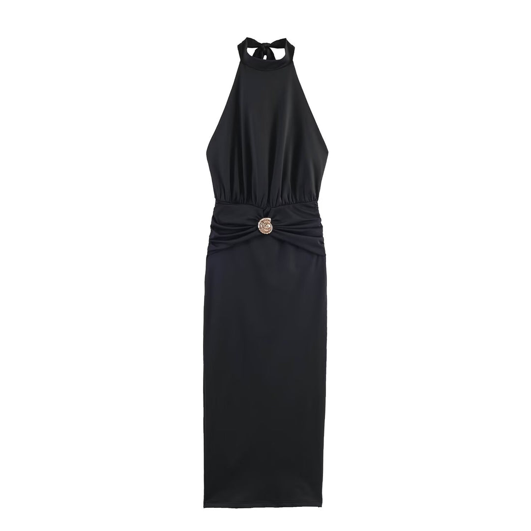Damen Maxikleid mit schickem Halterneck und dekorativer Drapierung EB