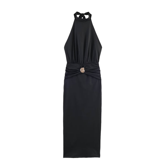 Damen Maxikleid mit schickem Halterneck und dekorativer Drapierung EB