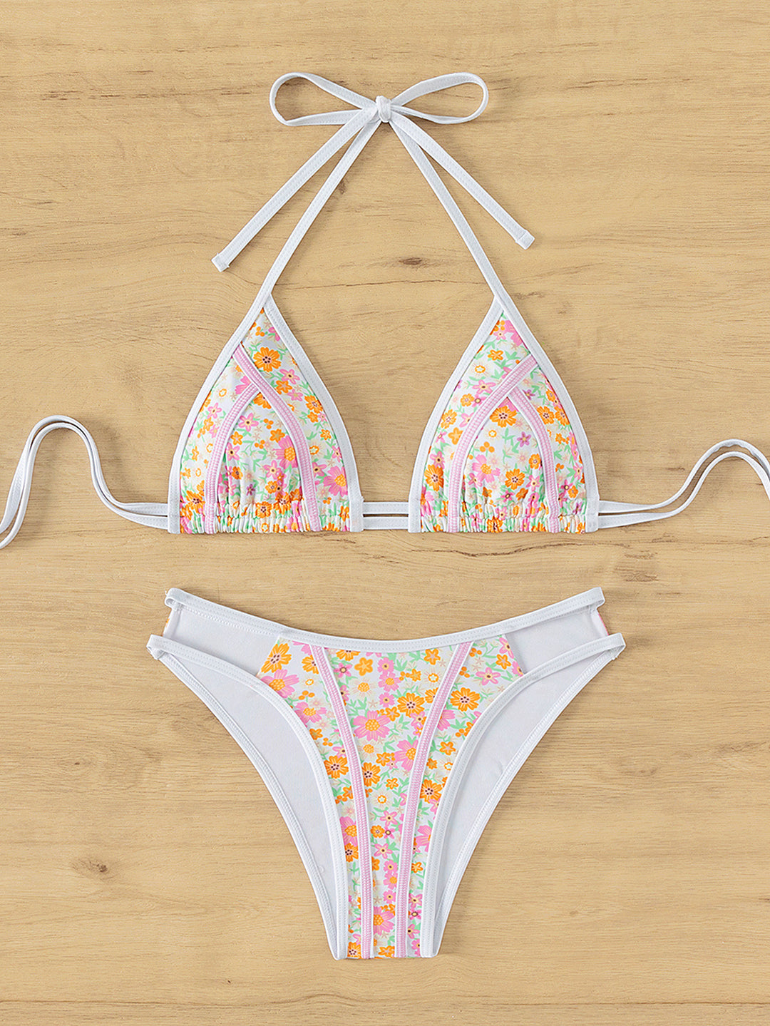 Damen Triangel-Bikini mit verspieltem Palmenmuster EB