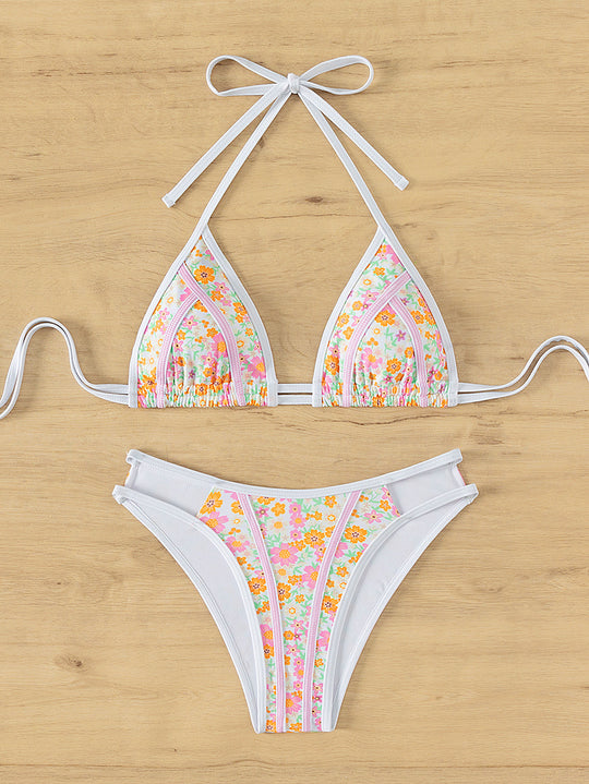 Damen Triangel-Bikini mit verspieltem Palmenmuster EB