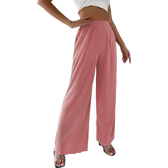 Damen elegante Plissee-Hose mit weitem Bein und elastischem Bund EB