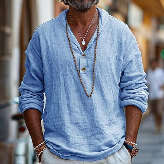 Herren lässiges Langarmshirt mit Knopfleiste und modernem Schnitt EB