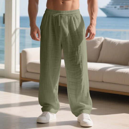 Herren lockere Sommerhose aus leichtem Leinenmaterial mit elastischem Bund und Seitentaschen EB