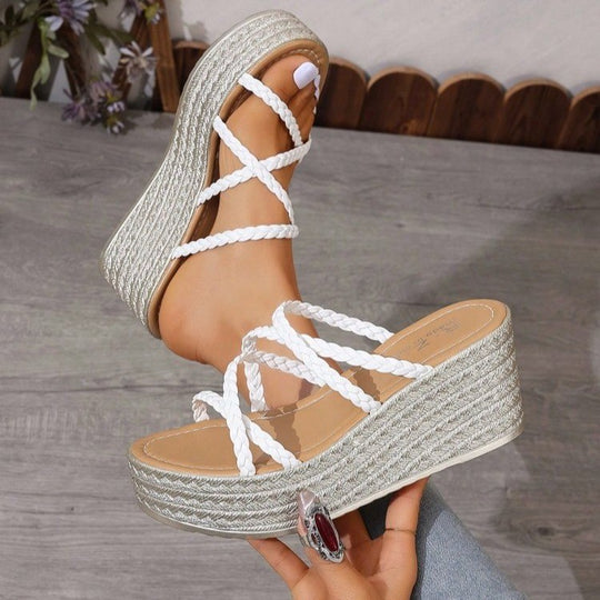 Damen Plattform-Sandalen mit geflochtenem Riemendesign und modischem Absatz EB