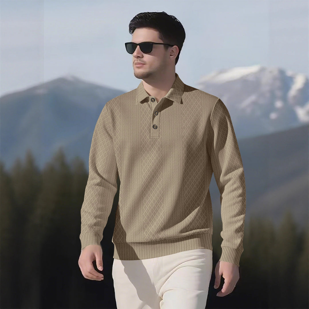 Herren Langarm-Polohemd mit strukturiertem Design und modischen Knöpfen EB