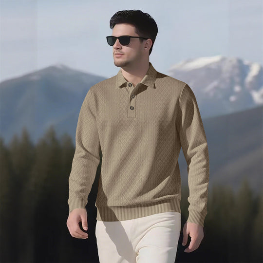 Herren Langarm-Polohemd mit strukturiertem Design und modischen Knöpfen EB