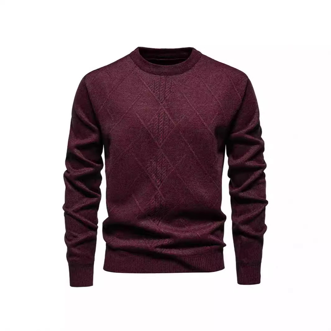 Herren Strickpullover mit strukturiertem Rautenmuster und klassischem Rundhalsausschnitt EB