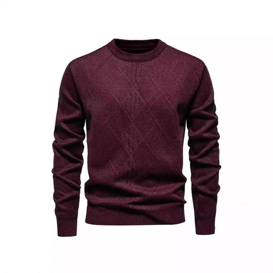 Herren Strickpullover mit strukturiertem Rautenmuster und klassischem Rundhalsausschnitt EB